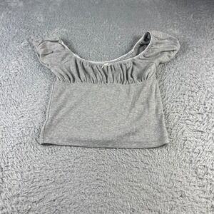Aeropostale Womens Gray Ribbed Ruched Bust Lace Trim Crop Top Size Small